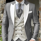 ieftine Costume de nuntă-A bărbaților Smoking Costume de petrecere Nunta pe plaja Nuntă de primăvară Alb Vișiniu Primavara vara Costum Lapel cu vârf Modă Petrecere Peteci Fit adaptat Set 3 piese Un singur rând, un nasture