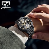 halpa Mekaaniset kellot-OLEVS miesten automaattikello nahkahihna kalenteri luurankokellotaulu trendiklassikko vedenkestävä Moonswatch rannekello 7009