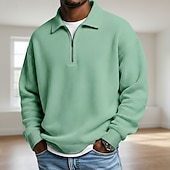 economico Polo classica da uomo-Per uomo Magliette Polo a Nido d'Ape Testurizzato Casuale All'aperto Con cerniera Zip a un quarto Manica Lunga Moda Moderno Tinta unica Testurizzato Lavorato a maglia Primavera &amp; Autunno Tutte le