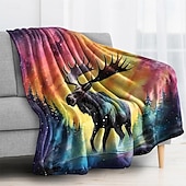 billige Tepper og pledd-tapet Teppe Fleece-tepper Reinsdyr 3D Fantasi Soverom Sofa Seng Dekorativt teppe Varmt teppe Hjemmedekor