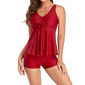 Χαμηλού Κόστους Surfing Tankinis και Bikinis-Γυναικεία Μαγιό Τανκίνι Δύο Κομμάτι Μαγιό Φλοράλ Τροπικό Έλεγχος κοιλιάς Ελαστικό Αμάνικο Μαγιό Σέρφινγκ Παραλία Διακοπές Καλοκαίρι