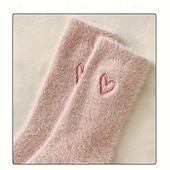 ieftine Evenimente de evenimente și petreceri-5 perechi de sosete din fleece coralin femei – sosete calde groase până la jumătatea gambei pentru iarnă cu broderie în formă de inimă sosete confortabile pentru acasă alegere de cadou pentru vreme