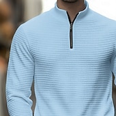 voordelige Heren Klassieke Polo-Voor heren Wafel Poloshirts Met Textuur Casual Sport &amp; Outdoor Zonder Kraag Lange mouw Modieus Comfortabel Effen Rits omhoog Lente &amp; Herfst Wit Wafel Poloshirts
