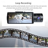 זול DVR לרכב-מקליט נהיגה בגודל 3.16 אינץ' ברזולוציית 1080p באיכות HD עם שלוש עדשות, זיהוי תנועה והקלטת לולאה לאחור
