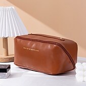 cheap Cosmetic Bags &amp; Cases-Women's Handbag Makeup Bag Cosmetic Bag PU Leather Travel Large Capacity Durable Solid Color White Pink Blue