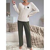 Χαμηλού Κόστους Ημέρα του Αγίου Βαλεντίνου Ύπνος &amp; Χαλάρωση-Γυναικεία Σετ Πυτζάμες Καθημερινό Ανατομικό Καρδιά Ελαστική μέση Μπλουζάκι Παντελόνι Καθημερινά Σπίτι Μακρυμάνικο Στρογγυλή Ψηλή Λαιμόκοψη Μαύρο Ανθισμένο Ροζ Ρουμπίνι Πράσινο του τριφυλλιού