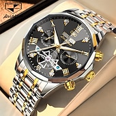 halpa Mekaaniset kellot-OLEVS miesten automaattikello nahkahihna kalenteri luurankokellotaulu trendiklassikko vedenkestävä Moonswatch rannekello 7009