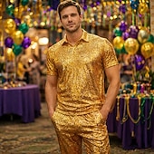 economico Cime-Retrò Vintage Anni '70 Rave T-shirt Polo Maniche corte Disco Paillettes Costume Per uomo Halloween Carnevale Festival Musicale Parata dell'Orgoglio Mese dell'orgoglio Adulti Maglietta Primavera