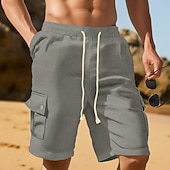 preiswerte Urlaub-Herren Shorts Leinenshorts Sommershorts Strandshorts Kordelzug Elastischer Bund Einfach Komfort Atmungsaktiv Knielang Täglich Outdoor Strand Urlaub Mode Blau Schwarz Unelastisch