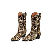 economico Scarpe da donna-Stivali western in paillettes viola da donna per il Mardi Gras con tacco a blocco design luccicante perfetti per Carnevale feste e abbigliamento da festival