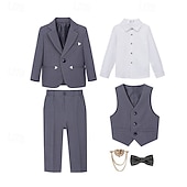 abordables Costumes et Tenues de Porteur d'Anneau-Costume de garçon d'honneur 6 pièces avec blazer &amp;gilet &amp; pantalon  &amp; chemise  &amp;Costume garçon avec cravate, élégant et décontracté, idéal pour les fêtes en extérieur. Couleur unie, noir, kaki, gris,
