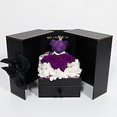 baratos arte faça você mesmo-Presentes para mulheres, urso de musgo com rosa vermelha preservada e colar, presentes românticos e eternos para o Dia dos Namorados com caixa de presente, caixa de joias com rosas para mães e