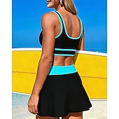 tanie Tankini i bikini do surfingu-Damskie Tankini 2-częściowa Stroje kąpielowe Blokowanie kolorów Elastyczny Bez rękawów Kąpielówki Surfing Nurkowanie z rurką Pływacki Lato