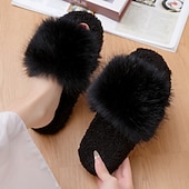 preiswerte Startseite Hausschuhe-Plush Winter Slippers for Women Indoor Home Warm Furry Slide Slippers Non Slip Comfortable Cozy House Slippers Soft Warm Footwear for Bedroom Living Room