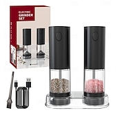 baratos Eletrodomésticos de Cozinha-Moedor elétrico de sal e pimenta, alimentado por bateria (pilhas não incluídas), pacote com dois moedores e base. Possui luz LED branca prática, ajuste de moagem, operação com um único botão e um