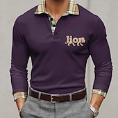 billiga Klassisk pikétröja för män-Herr Lejon Polo Långärmad Polotröjor Kavajslag Business Casual Utomhus Gata Fritids- Dagliga kläder 3D-utskrift Knappar Vår Höst Blå Rubinrött Purpur