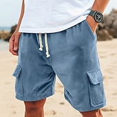 billige Hverdagsshorts-Herre Cargoshorts Sommershorts Strandshorts Casual shorts Corduroy shorts Snorer Elastisk midje Helfarge Komfort Knelengde Daglig utendørs Gateklær Ferie Mote Navyblå Kakifarget Mikroelastisk