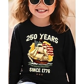  Unisex Mädchen 3D Grafik Flagge 250-jähriges Jubiläum Amerikanische US-Flagge für Kinder T-Shirt Langarm 3D-Druck Sommer Herbst Sport Mode Streetwear Kinder 4-12 Jahre Rundhalsausschnitt Lässig