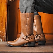 billige Bikerstøvler-Herre Støvler Cowboy Western støvler Retro Gange Fritid Daglig PU Bekvem Støvletter Tøfler Mørkebrun Gulbrun Svart Vår Høst