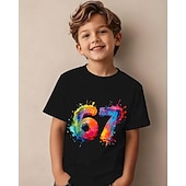 economico Umoristico 3D del Ragazzo-Cotone Bambini Ragazzi Nero Bianco Grafico Gergo divertente 67 Maglietta Blusa Girocollo Manica Corta All'aperto Abbigliamento Quotidiano Moda Streetwear Designer Stampa Estate