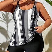 economico Surfing Tankinis &amp; Bikinis-Per donna Costume da bagno 2 pezzi Costumi da bagno A righe Ultra Leggero (UL) Controllo addominale Elastico Senza Maniche Costume da Bagno Surf Snorkeling Estate