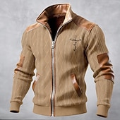 baratos Jaquetas Casuais-Homens Casaco de inverno Casaco de lã Jaqueta casual Diário Ao ar livre Térmico / Quente Jacquard Bolsos Outono Inverno Bloco de cor Cruz Roupa de rua Diário Colarinho Chinês Padrão Preto Branco