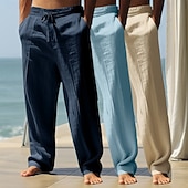 ieftine Vacanţă-Bărbați Pantaloni de in Pantaloni Pantaloni de vară Pantaloni largi Pantaloni de plajă Cordon Talie elastică Pachet multiplu Culoare solidă Confort Respirabil Lungime totală Zilnic Plajă Concediu