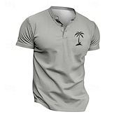 abordables Camiseta informal tipo henley-Hombre Camiseta Henley Shirt Tee Camisa manga corta Manga Corta Henley Verano Primavera Palmera Moda Ropa de calle Casual Botones Estampado Diario Vacaciones Deporte Negro Verde Claro Blanco Camiseta