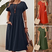 cheap Plain Dress-Easter Women's Midi Dress A Line Dress Summer Dress Casual Daily Loose Fit Plain Short Sleeve Crew Neck Navy Red Army Green Summer