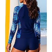 economico Rash Guards Interi-Per donna Top sottomuta Costume da bagno con stampa floreale 3 pezzi Color-blocking Protezione UV Manica Lunga Costume da Bagno Surf Snorkeling Nuoto Estate