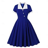 billige Kjoler-1950-tallet Retro / vintage Kjoler Swing kjole Korte ermer Helfarge Kostyme Dame Karneval Maskerade Dagligdagstøy Utdrikningslag Voksne Kjole