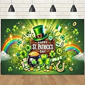 abordables Tapices de vacaciones-Fondo de tapiz festivo del día de San Patricio, diseño de trébol y sombrero de duende, decoración de pared de celebración alegre, colgante con temática irlandesa para el día de San Patricio.
