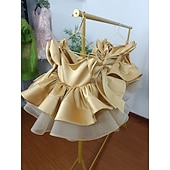 halpa Kukkatyttön mekot-Lasten tyttöjen juhlamekko, yksivärinen, hihaton, suorituskykyinen, häämekko, prinsessa, makea verkko, pohkeenmittainen, tuppi, tyllimekko, kukkakuvio, tytön mekko, kesä, kevät, syksy, 4-13 vuotta, valkoinen, keltainen, pinkki