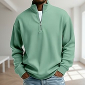 economico T-shirt in velluto a coste-Per uomo Camicia di Velluto a Coste Maglietta Manica Lunga Zip a un quarto Autunno Primavera &amp; Autunno Tinta unica Moda Moderno Casual Con zip Caldo Casuale All'aperto Casual Nero Blu scuro Grigio