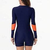 cheap One Pieces Rash Guards-Women's Rash Guard Bathing Suit One Pieces Patchwork Zip Up UV Protection High Elasticity Long Sleeve Swimwear Surfing Diving Snorkeling Summer