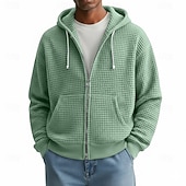 economico felpe con cappuccio da uomo di base-Per uomo Felpa con cappuccio Felpa con cappuccio a zip intera Felpa con cappuccio a nido d'ape Aalbicocca Bianco Rosso Blu marino Verde scuro Con Cappuccio Semplice Cerniera Testurizzato Casuale