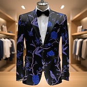 ieftine Sacouri imprimate pentru bărbați-Bărbați Floral Jachetă blazer Palton Modă Comfortabil Respirabil Artistic Casual Zilnic Îmbrăcăminte de seară de petrecere Buzunar Imprimare 3D Nasturi Toate Sezoanele Cresătură Manșon Lung Albastru