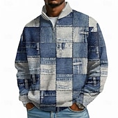 abordables Motif Géométrique-Homme Plaid Gauffré Sweatshirt Mode Quotidien Classique Occasionnel Col montant Zip quart Maison Extérieur Bureau Travail Bleu Bleu Clair Violet Marron Gris Zip Up Automne Hiver Designer S M L XL XXL