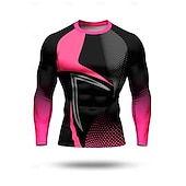 Недорогие Футболки и майки для бега-Муж. Футболка для бега Компрессионная футболка 3D печать Длинный рукав Основной слой Весна Осень Геометрический принт Быстровысыхающий Сжатие видеоизображений Для тренировки Power Flex Влагоотводящие