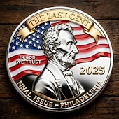  Moeda comemorativa do último centavo – homenageando 232 anos de serviço, moeda comemorativa de metal do último centavo de Lincoln, moeda colecionável em tributo à história americana, lembrança banhada a ouro.