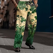  Pantaloni da uomo con quadrifoglio di San Patrizio bandiera irlandese pantaloni da abito con vita media moda casual festa vestibilità rilassata pantaloni da abito piatti con tasche laterali primavera