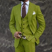 cheap Men's Classic Blazers-Men's Blazer+Vest+Dress Pants Blazer Jacket Suits Business Work Party Elegant Fashion Spring Fall Linen Solid Color 3-Piece Single Breasted Blazer Blue Dark Gray Light Green Pink