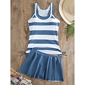 Χαμηλού Κόστους Τανκίνι-Γυναικείο Μαγιό Ταγκίνι 2 Τεμαχίων Φούστα Έλεγχος Κοιλιάς Ψηλός Ορθοστάτης Σλιμ Ανοιχτή Πλάτη Διακοπές Παραλία Φορέματα Σημαία Ράσβερ  U Λαιμός Αμάνικο