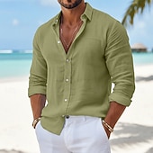 olcso Vakáció-Férfi Ing Vászon ing Nyári póló Strandruházat Gombos póló Sima Hétköznapi Napi Fekete Fehér Arcpír rózsaszín Lóhere Hosszú ujj Gallér Tavaszi nyár Ruházat