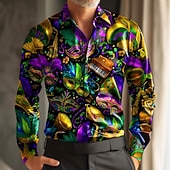 economico Camicia in Raso da Uomo-Martedì grasso Per uomo Colorato Carnevale Maschera con piume Camicia Camicia in raso Camicia elegante Manica Lunga Moda Casual Feste Ferie Estate Primavera Autunno Collo ripiegato Stampa 3D Camicie