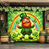 levne Prázdninové gobelíny-Nástěnná malba garážových dveří na Den svatého Patrika, radostný skřítek s duhou, jetel &amp;Hrnec zlata, slavnostní venkovní dekorace pro oslavu Dne svatého Patrika.