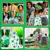  50 sztuk torebek prezentowych na Dzień Świętego Patryka, zielone torebki organzowe z wzorem koniczyny i liści na biżuterię, upominki na przyjęcia, dwa rozmiary 3,9 x 5,9 cala &5x7 cali