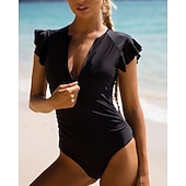 Χαμηλού Κόστους Rash Guards One Pieces-Γυναικεία Προστατευτικά Μαγιό Ολόσωμα κομμάτια Τροπικό Κουμπώσου Φαρδύ μανίκι Προστασία UV Υψηλή Ελαστικότητα Κοντομάνικο Μαγιό Σέρφινγκ Καταδύσεις Ψαροντούφεκο Καλοκαίρι