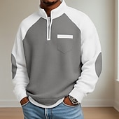 abordables Polo clásico para hombre-Hombre Camisetas polo con diseño de gofre Polo Casual Formal Cuello con banda Manga Larga Moda Color sólido Con Texturas Bloque de Color Botones Otoño Primavera &amp; Otoño Otoño invierno Ajuste regular