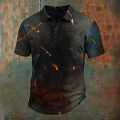 baratos Polo vintage masculino-Homens Gráfico Pólo Manga Curta Camisas polo Camisas de colarinho Vintage Casual Roupa Esportiva Roupa Diária Botões Verão Azul Preto Cinzento